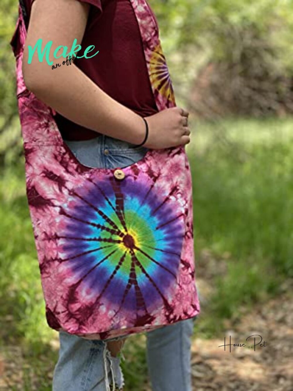 Tie Dye Crossbody Shoulder Hippie Handbag Purse Cotton Sling Bag - Picture 5 of 6